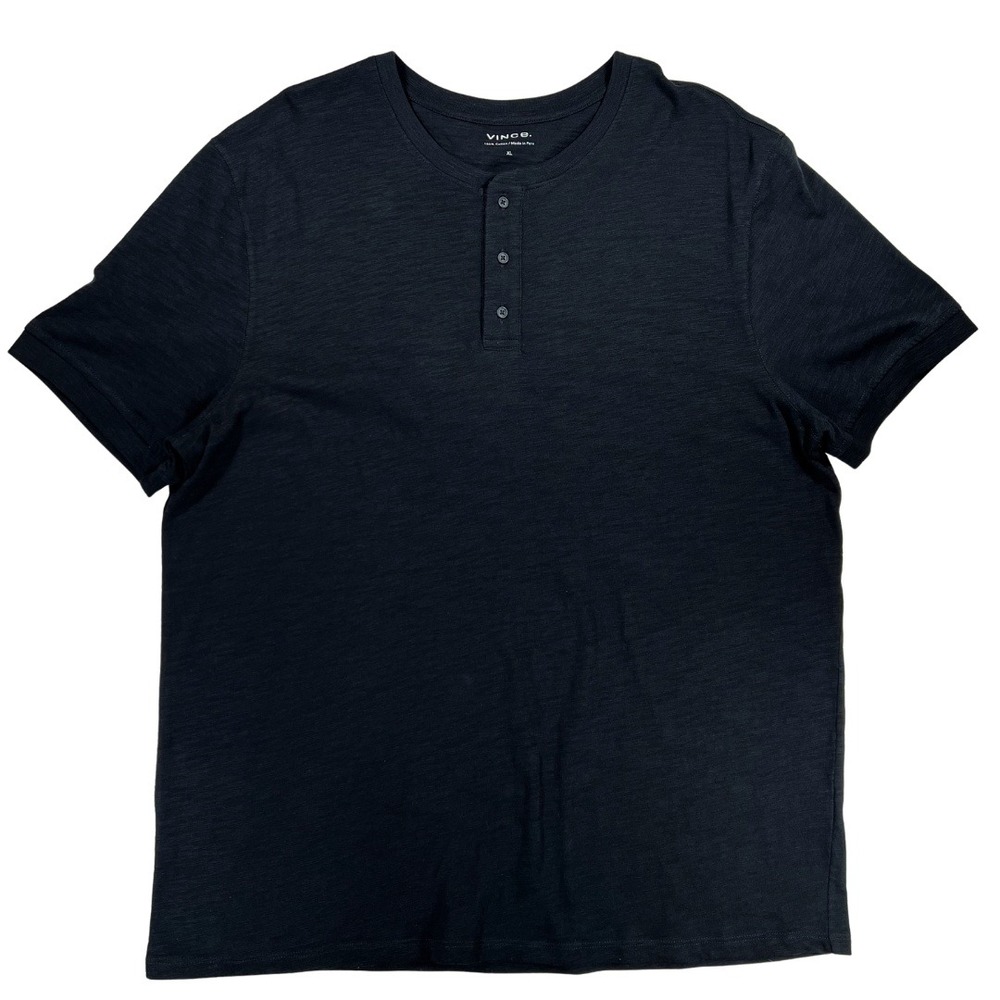 Vince Mens XL Black Henley Shirt Short Sleeve Cotton Casual‎ Tee Peru